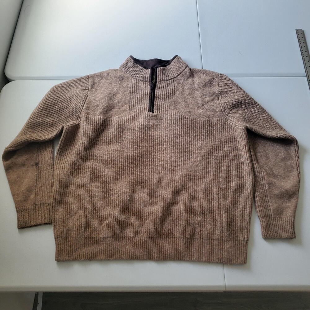 LL Bean Sweater Mens XL Beige Merino Wool Quarter Zip Mock Neck Pullover 237808